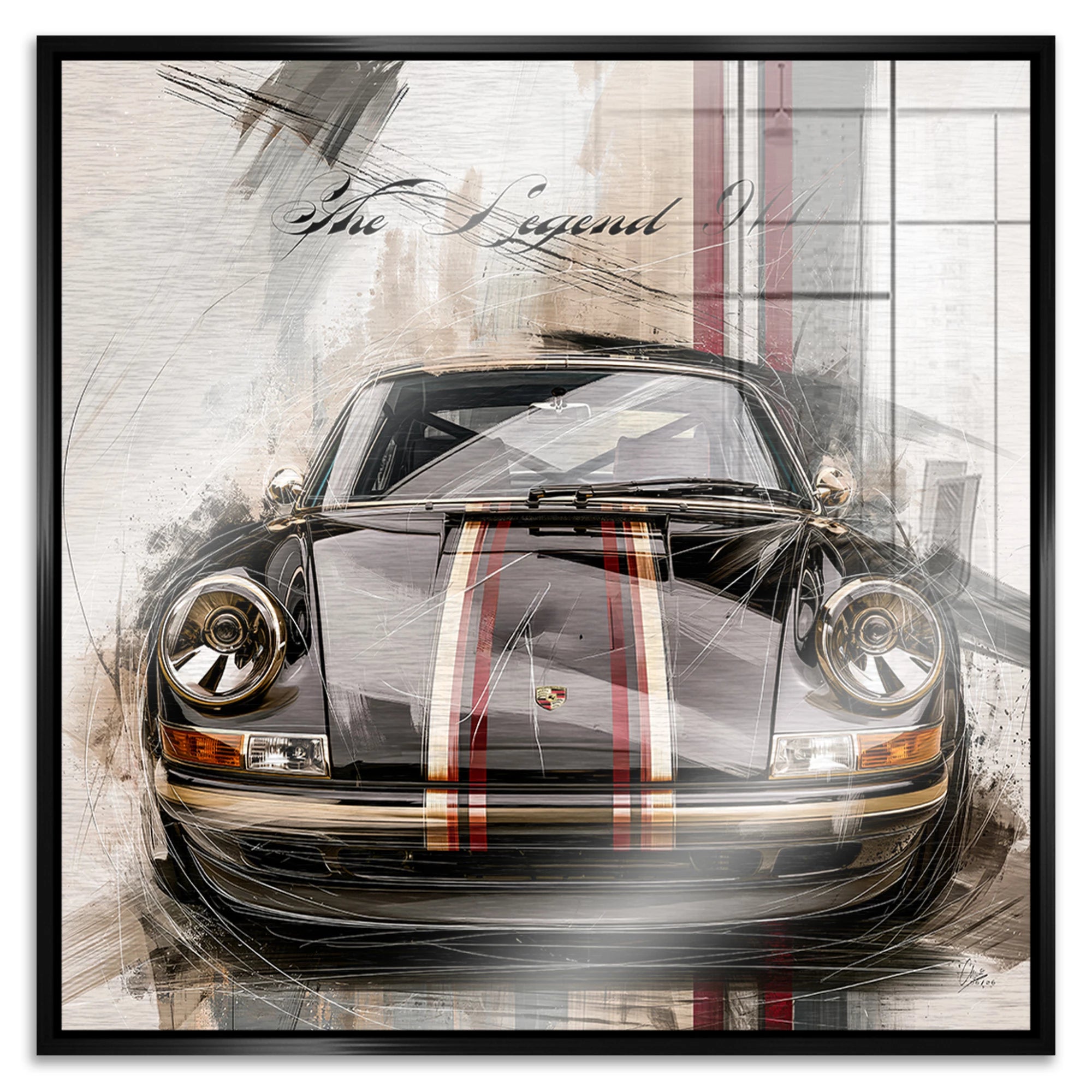 Porsche 911 Black Line Aluminiumbild gebürstet