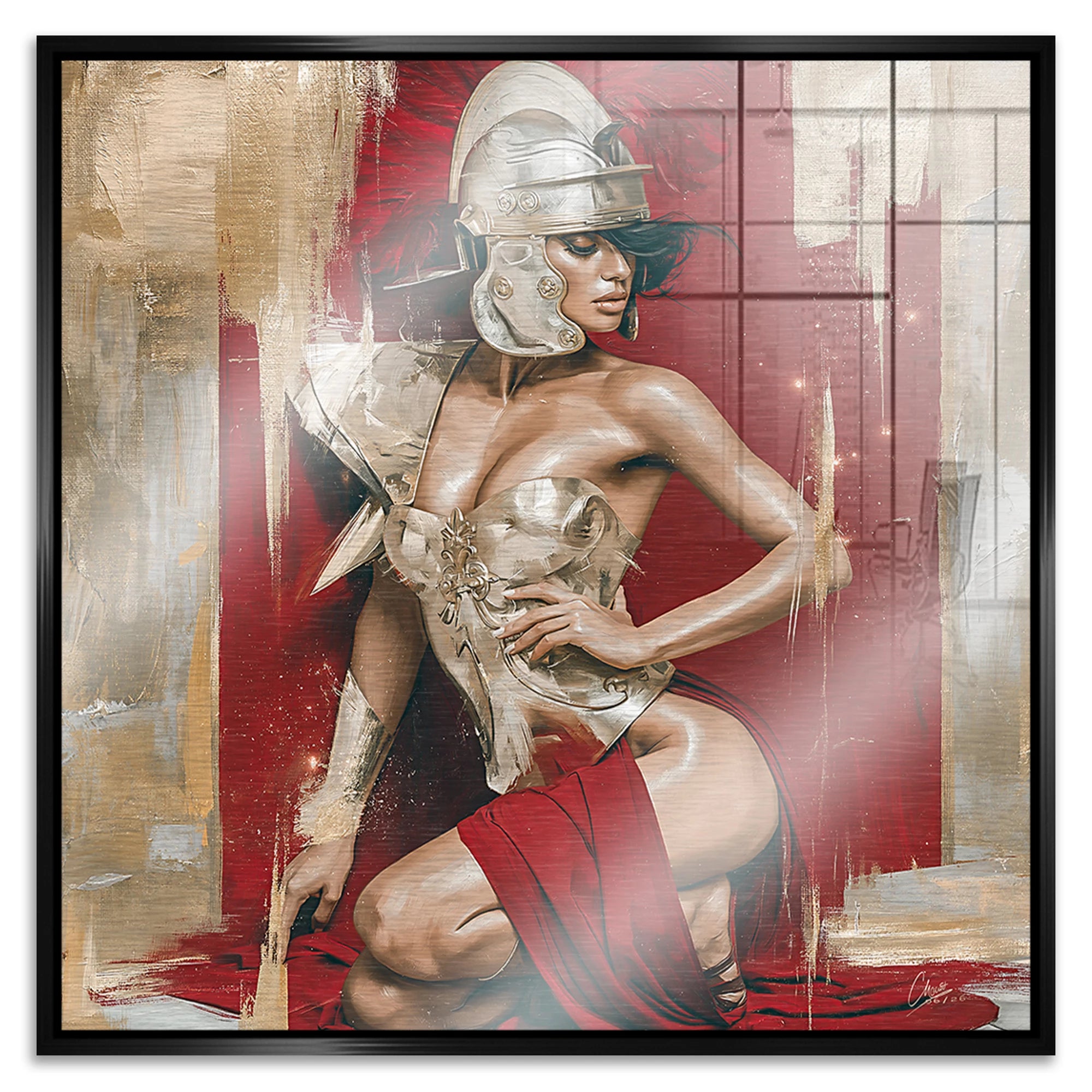 Goldene Gladiatorin Aluminiumbild gebürstet