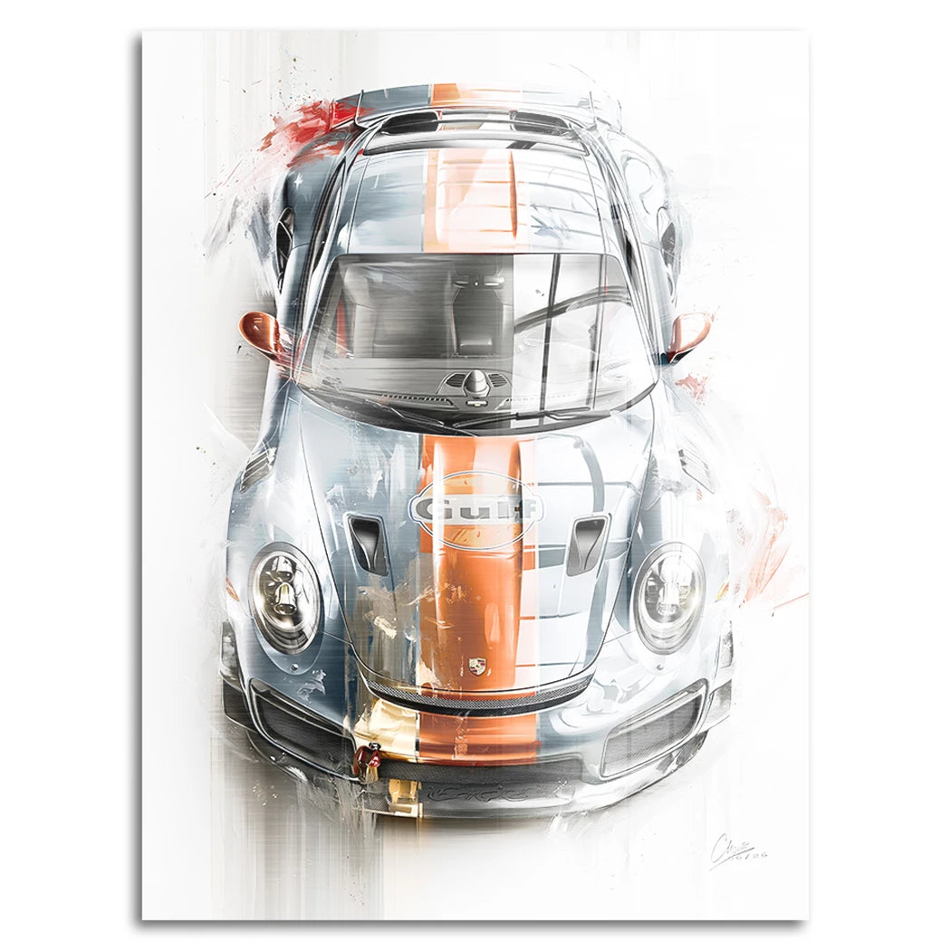 Gulf Porsche 911 Aluminiumbild gebürstet