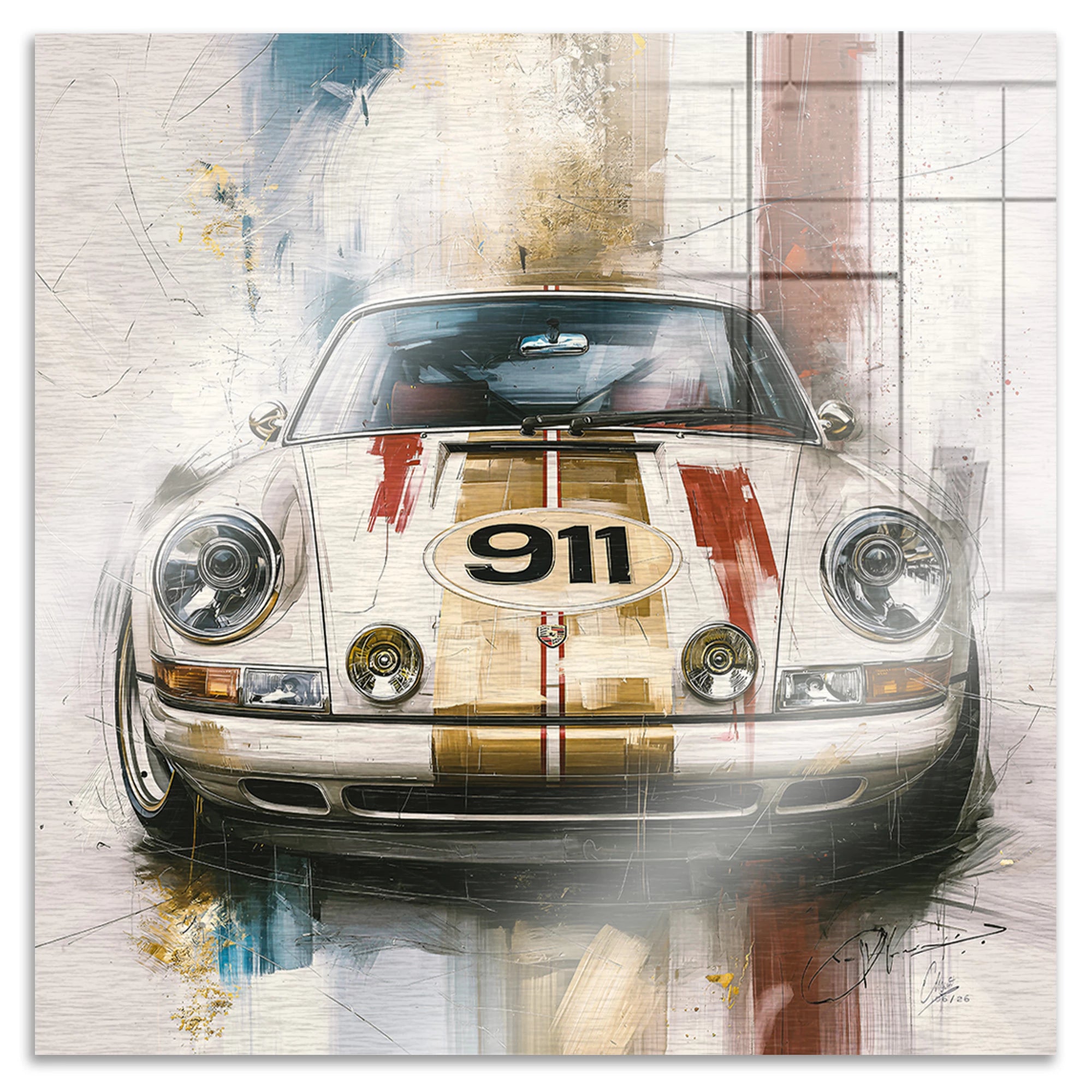 Porsche 911 Racing Aluminiumbild gebürstet