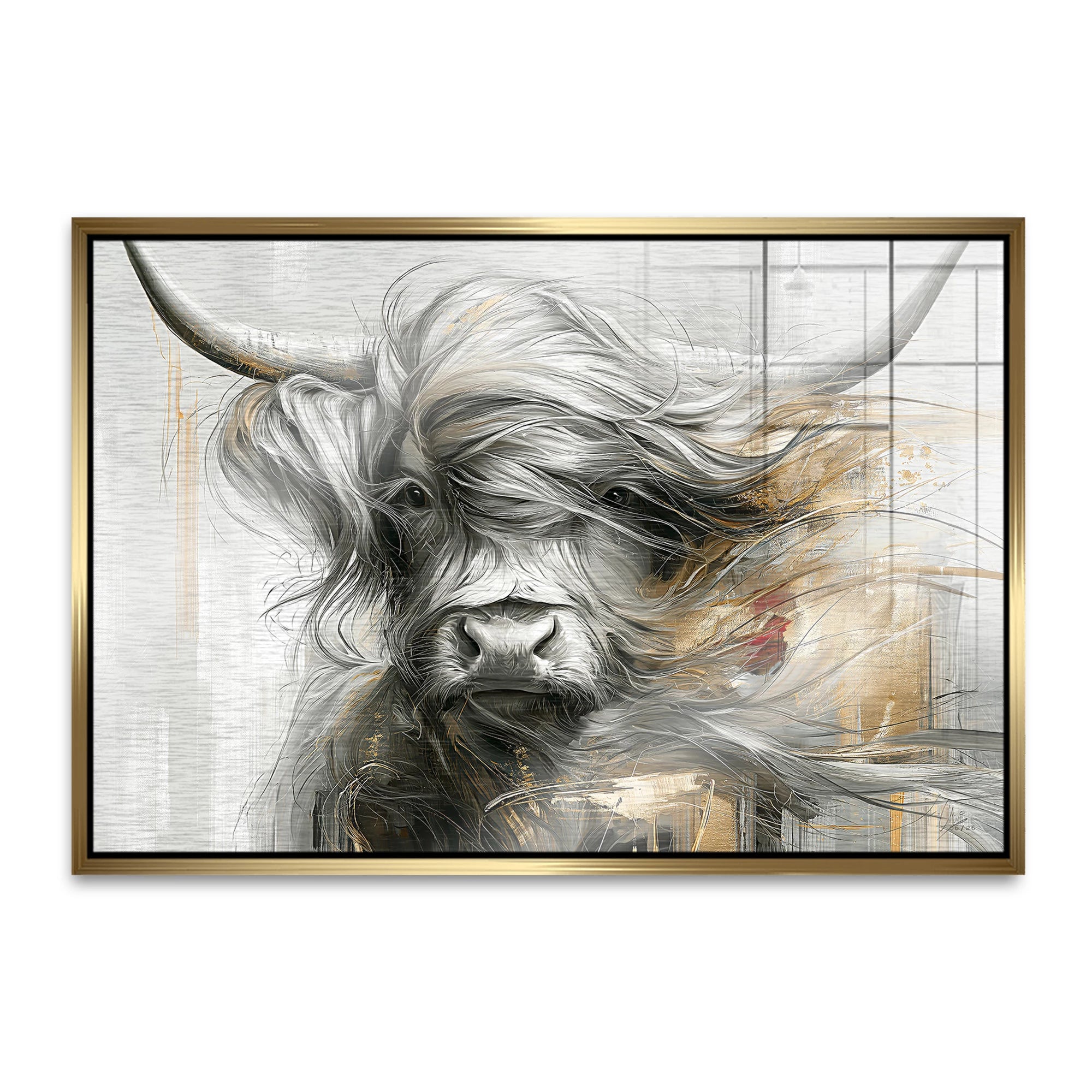 Highland Rind Gold Aluminiumbild gebürstet