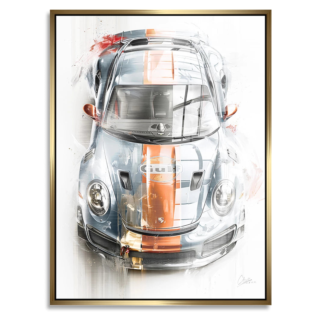 Gulf Porsche 911 Aluminiumbild gebürstet
