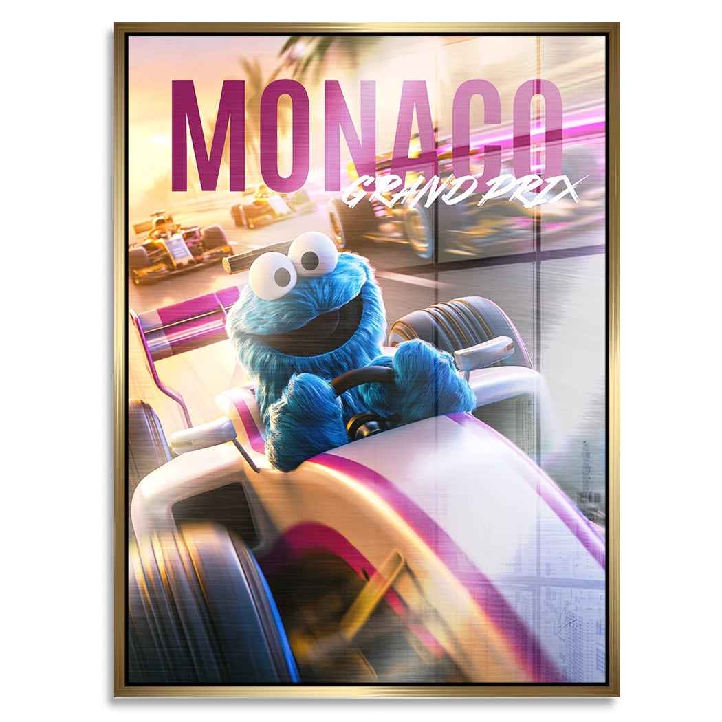 Krümelmonster Grand Prix Aluminiumbild gebürstet