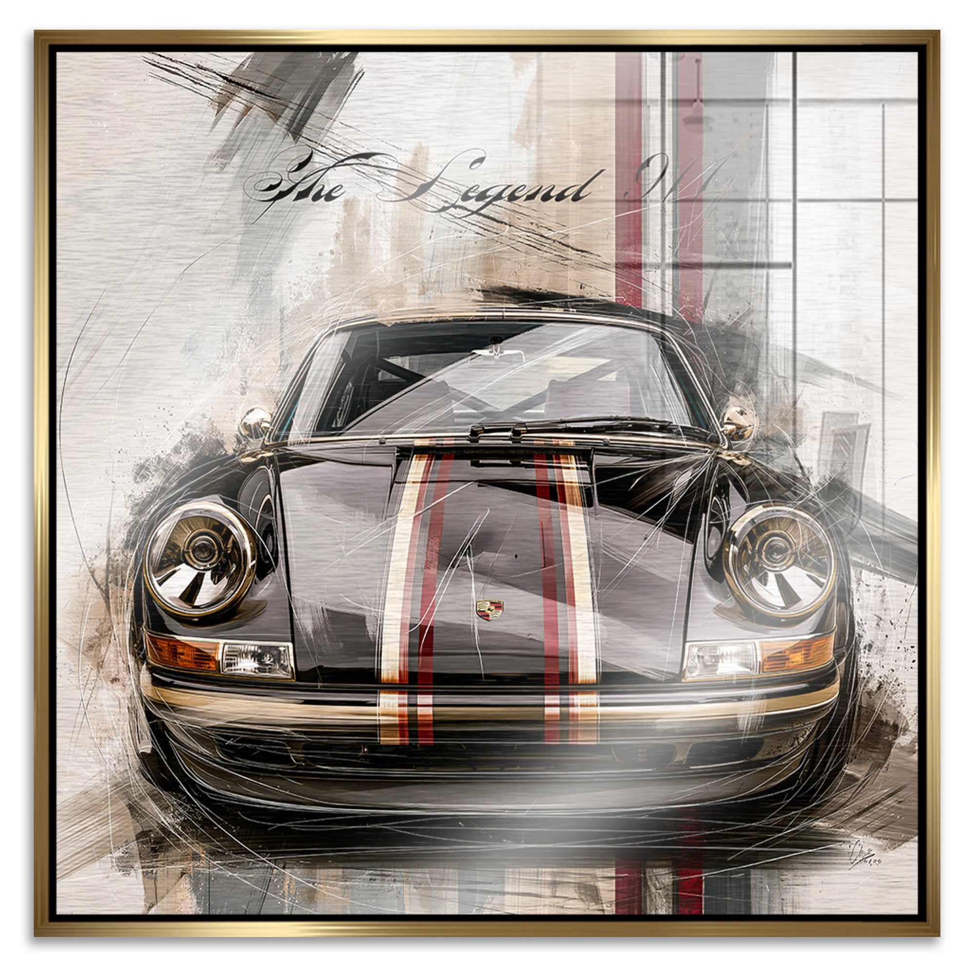 Porsche 911 Black Line Aluminiumbild gebürstet