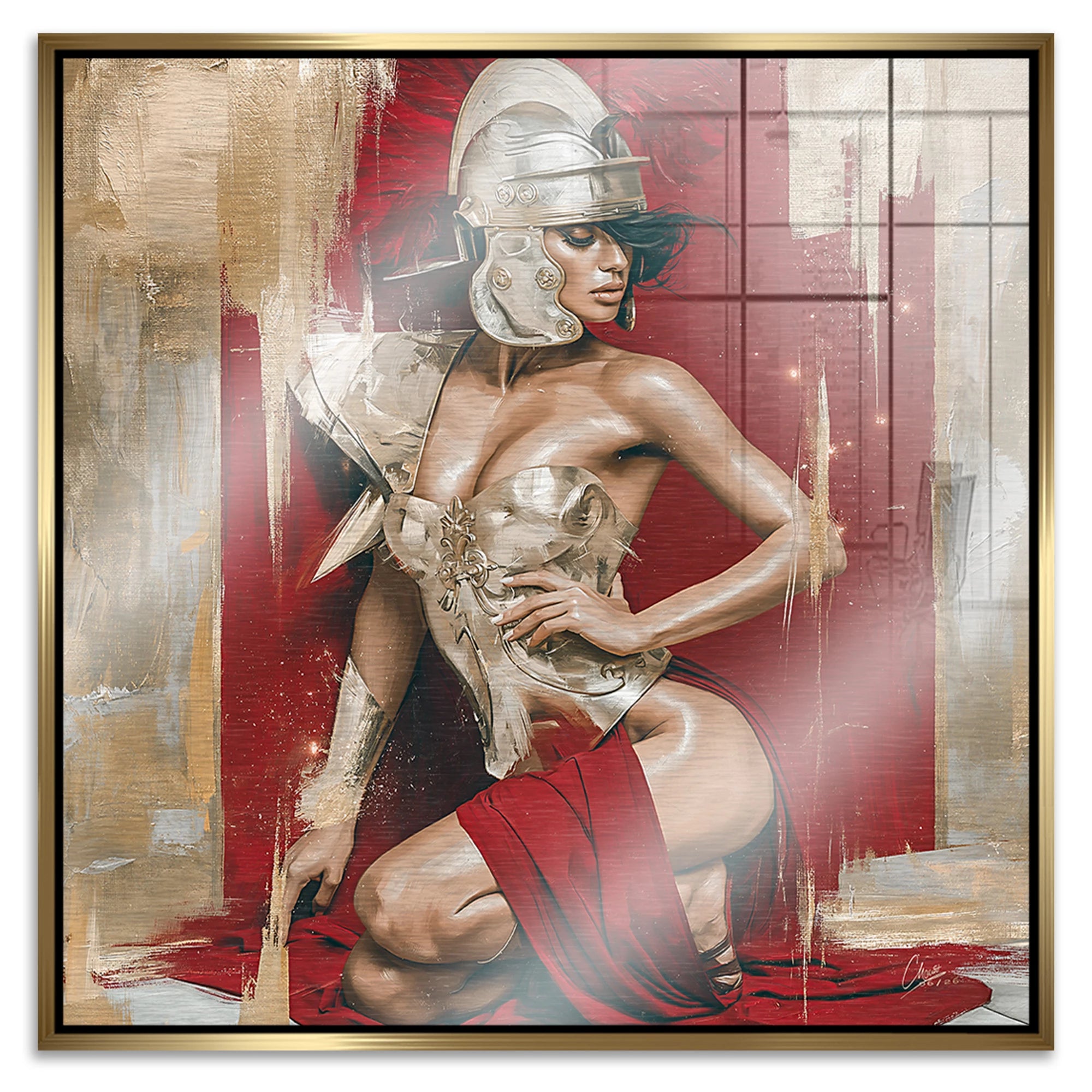 Goldene Gladiatorin Aluminiumbild gebürstet