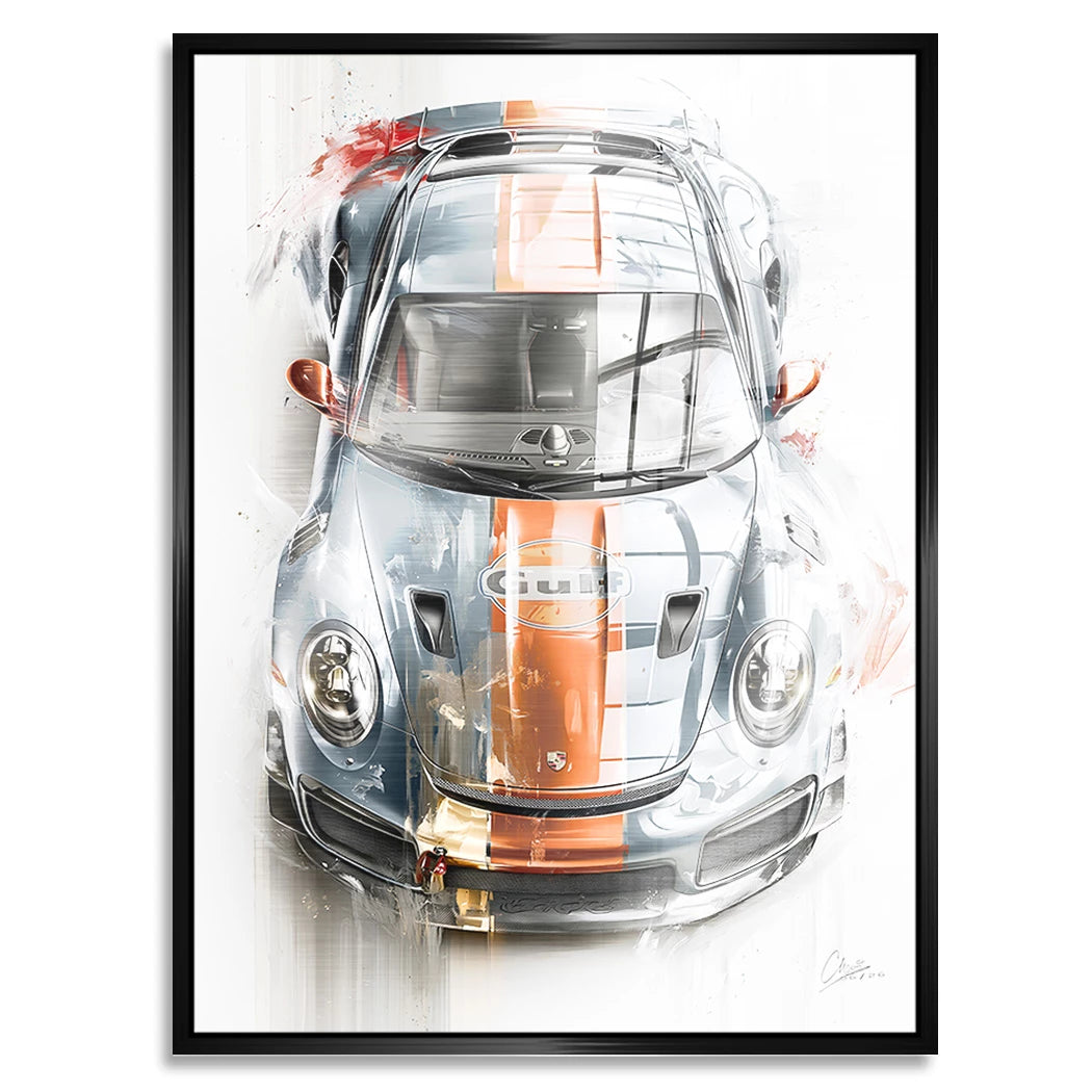 Gulf Porsche 911 Aluminiumbild gebürstet