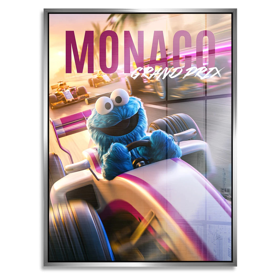 Krümelmonster Grand Prix Aluminiumbild gebürstet