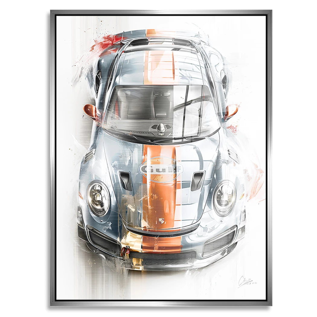 Gulf Porsche 911 Aluminiumbild gebürstet