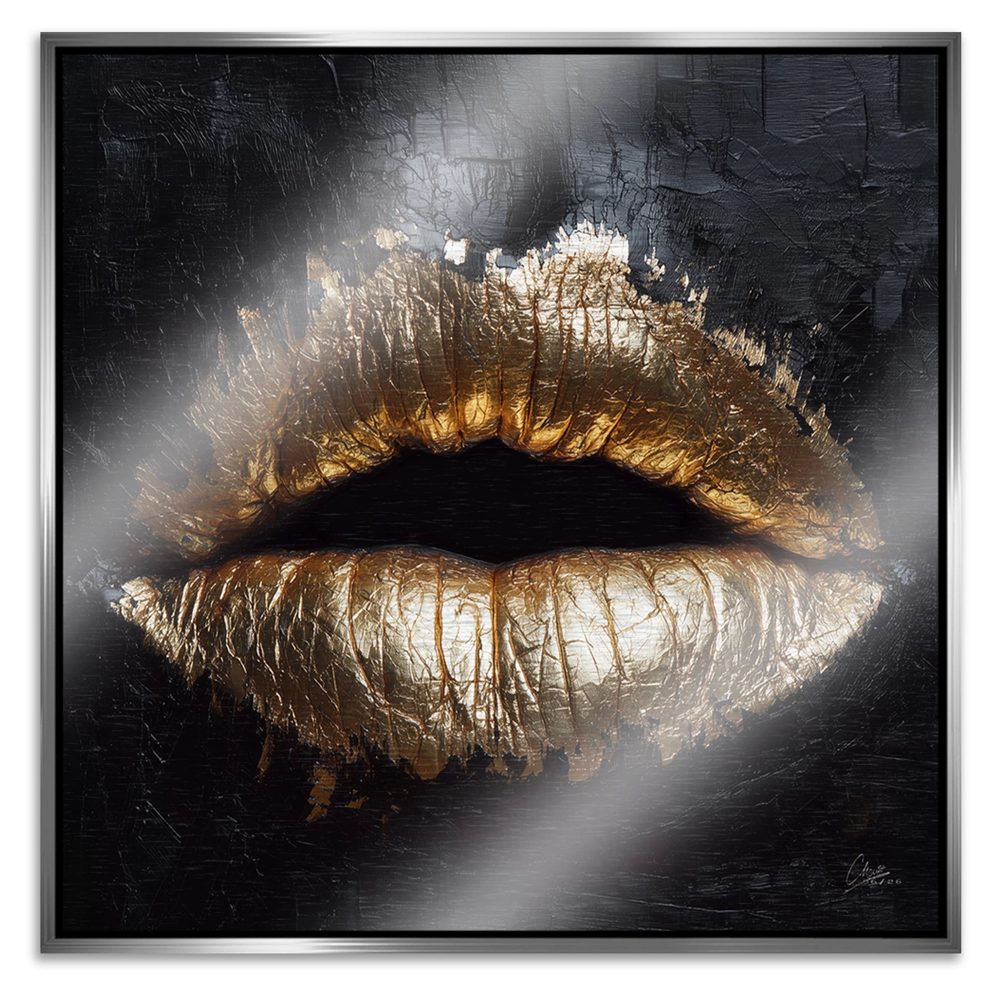 Goldene Lippen Aluminiumbild gebürstet