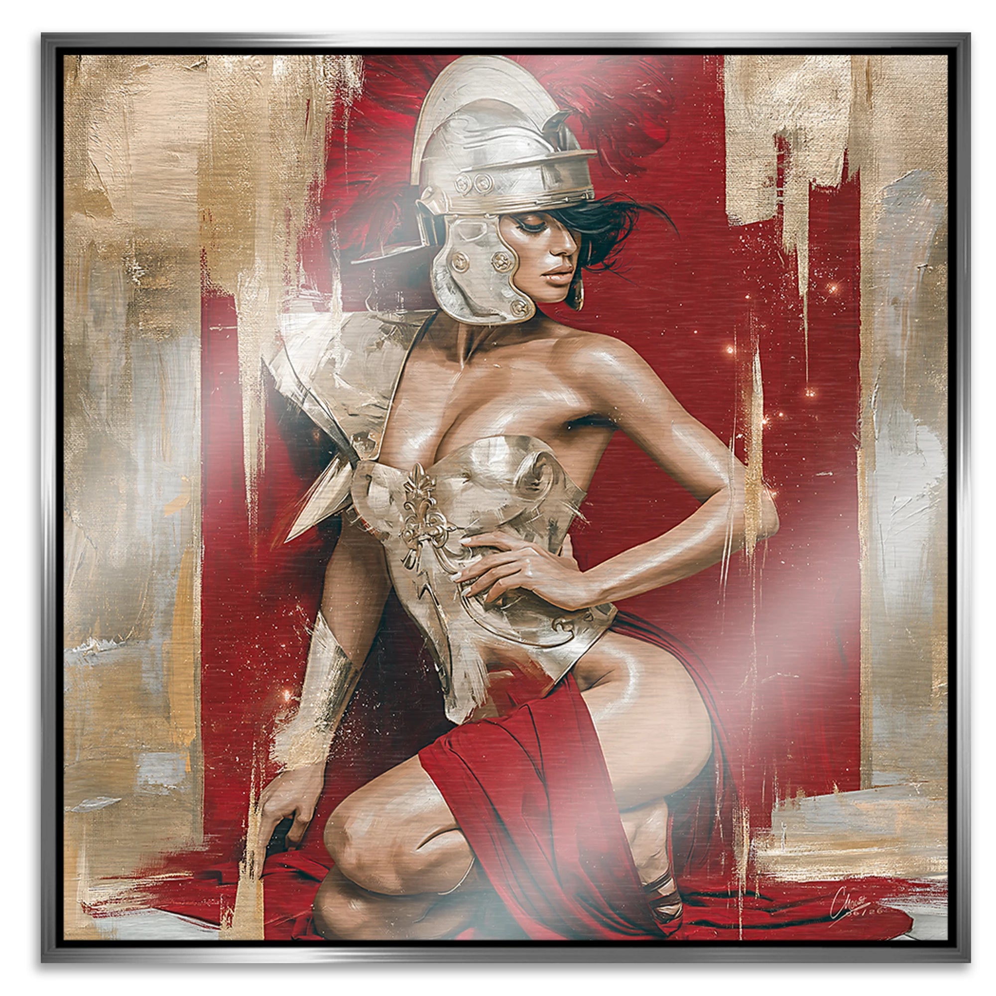 Goldene Gladiatorin Aluminiumbild gebürstet