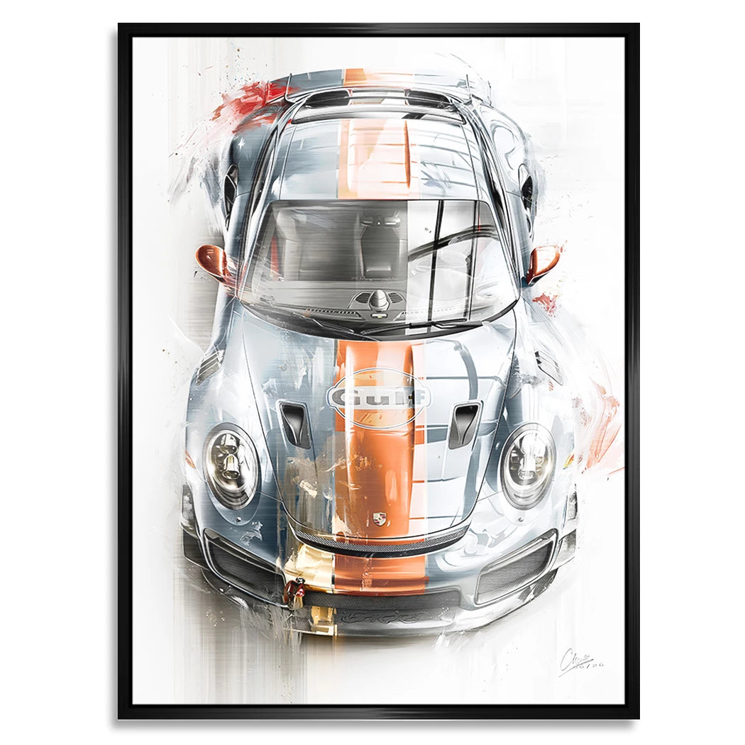 Gulf Porsche 911 Aluminiumbild gebürstet