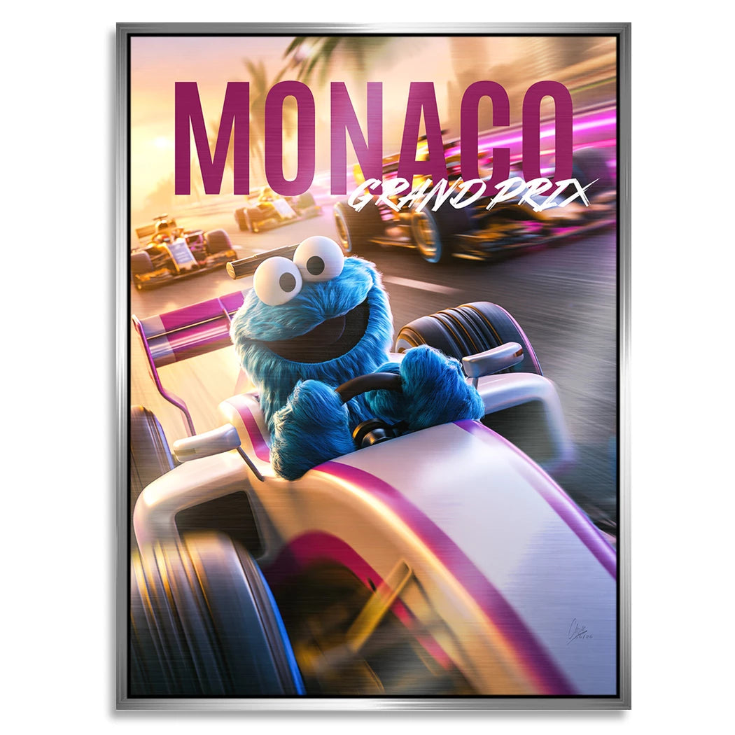 Krümelmonster Grand Prix Aluminiumbild gebürstet