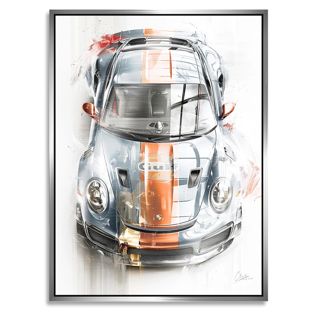 Gulf Porsche 911 Aluminiumbild gebürstet