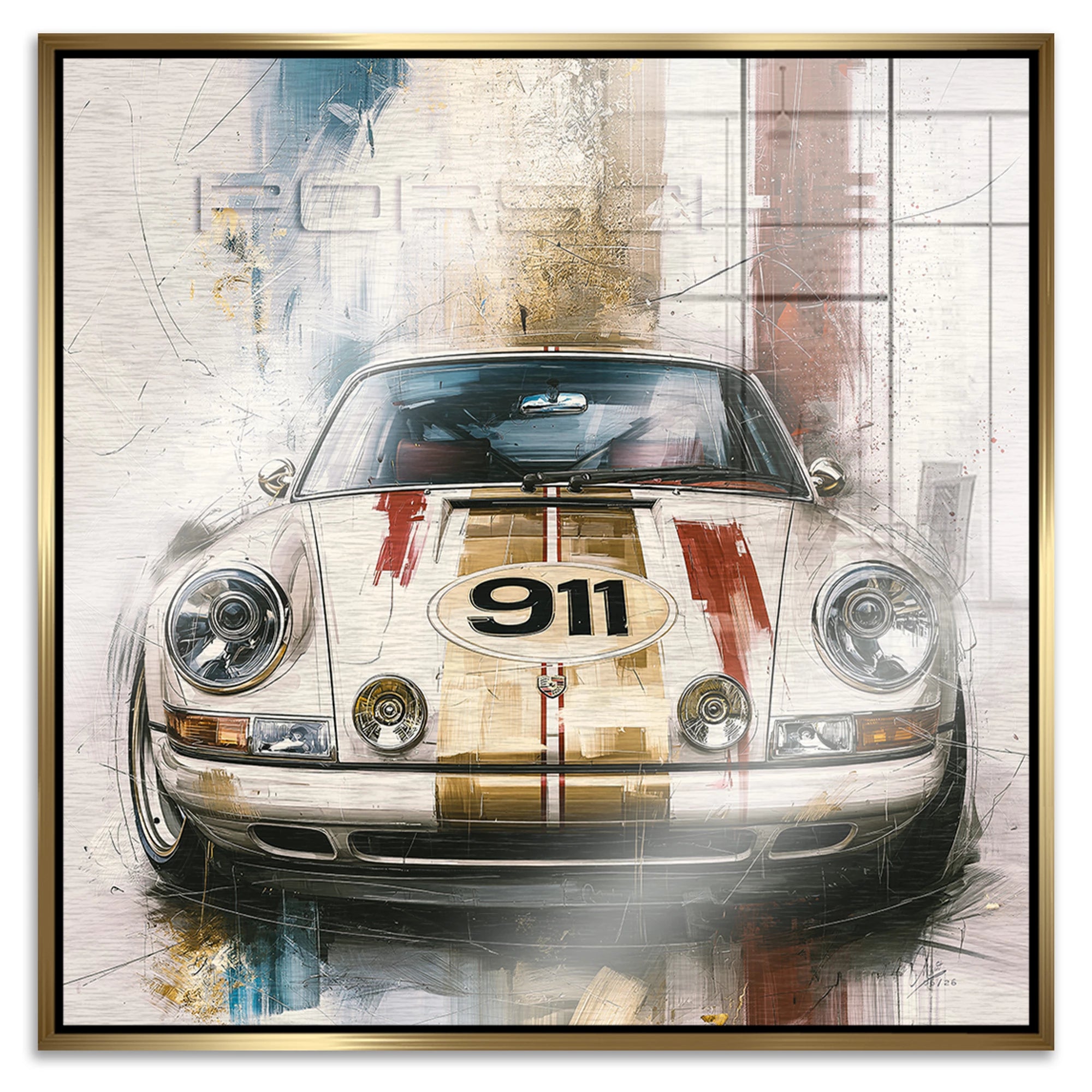 Porsche 911 Klassik Aluminiumbild gebürstet