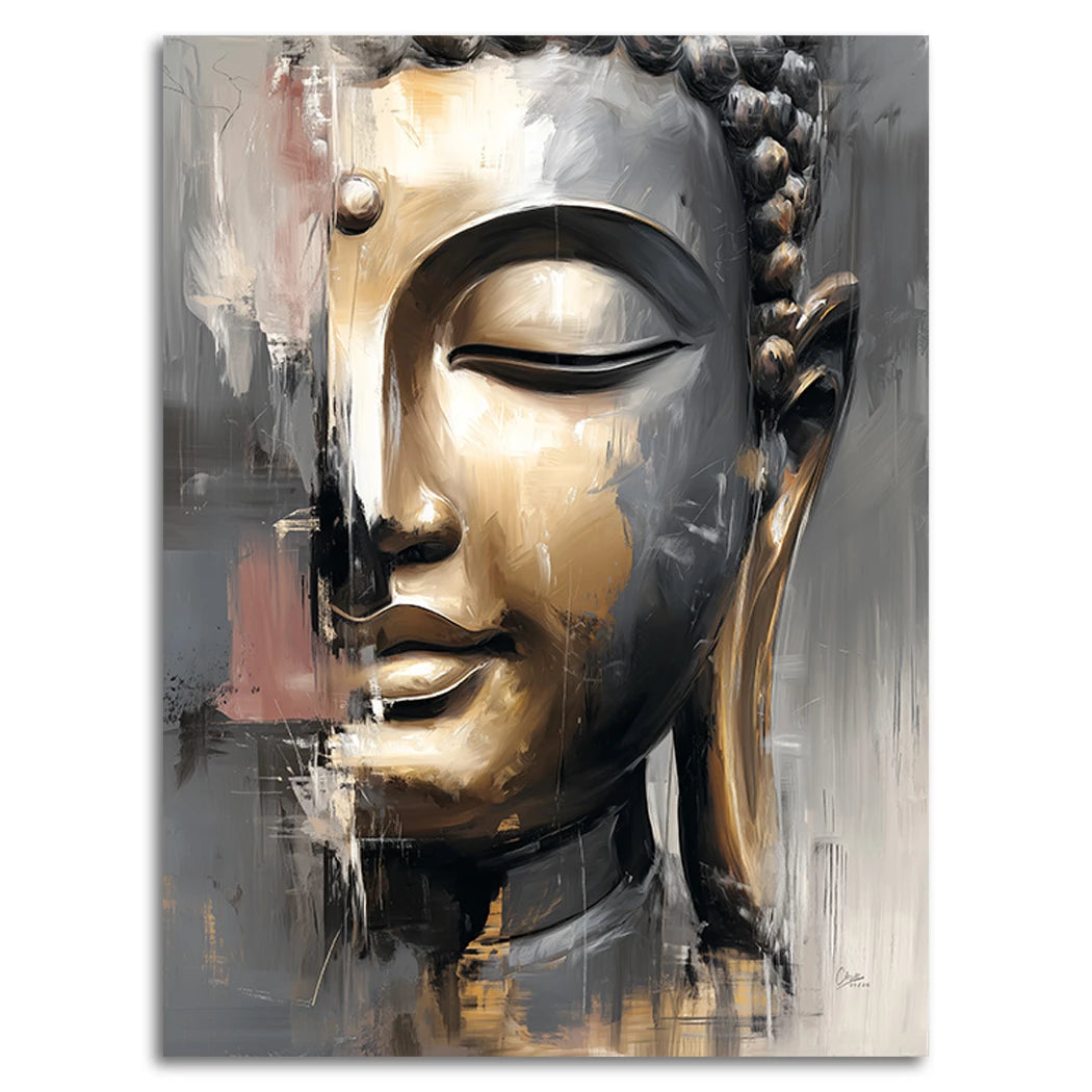 Buddha Gold Aluminiumbild gebürstet