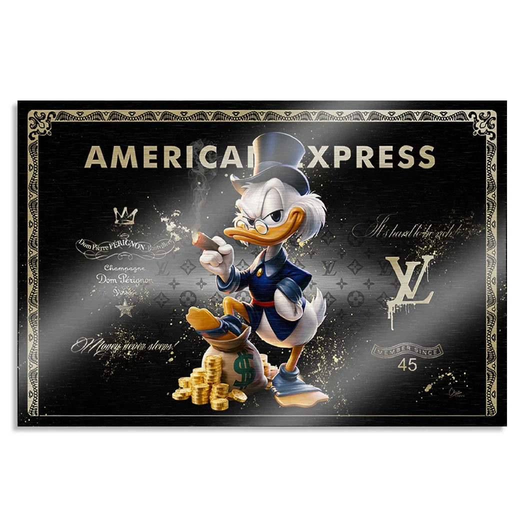Dagobert Duck Black Amex Aluminiumbild gebürstet