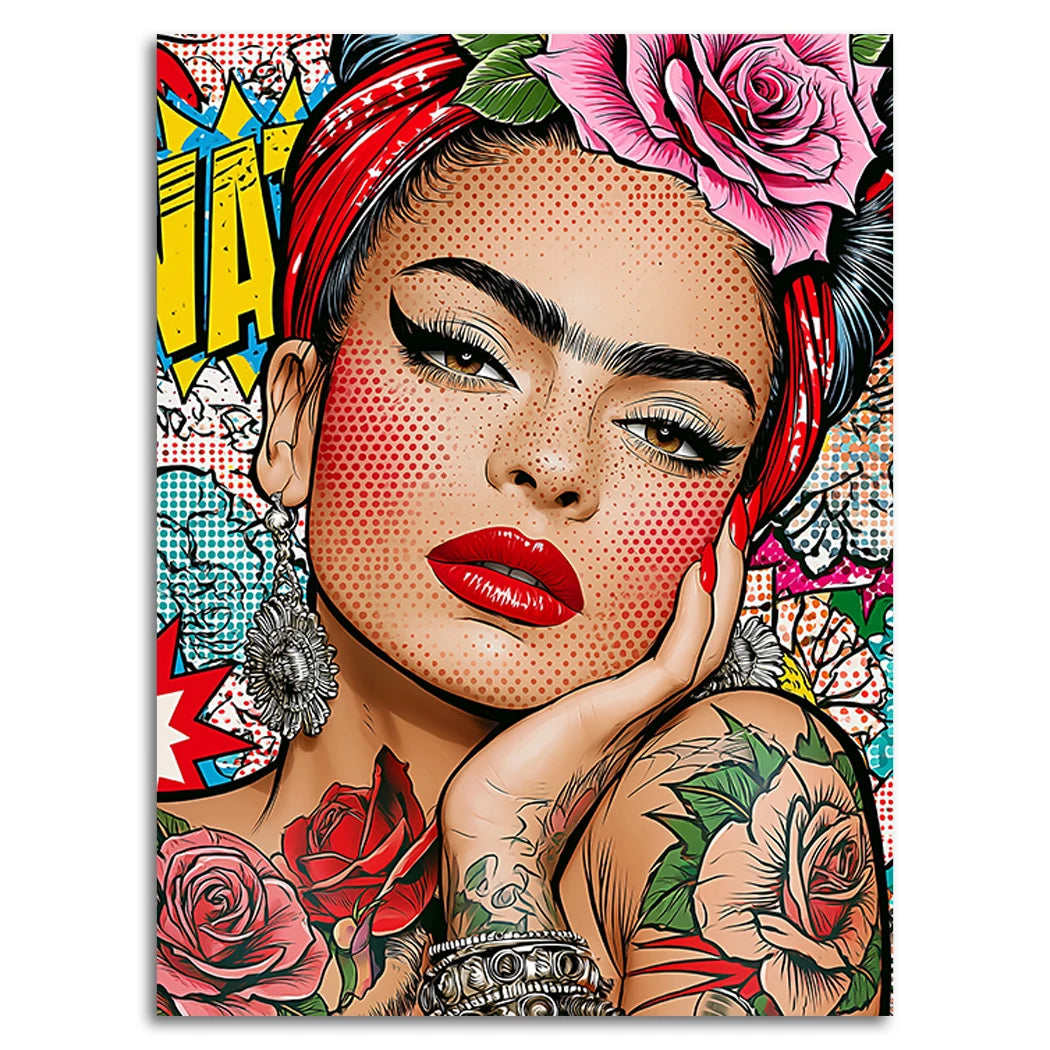Frida Kahlo Rose Pop Art Aluminiumbild gebürstet