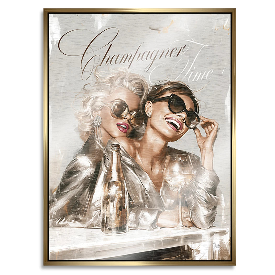 Audrey Hepburn und Marilyn Monroe Champus Aluminiumbild gebürstet