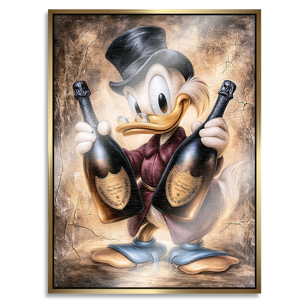 Dagobert Duck Champagner Art Aluminiumbild gebürstet