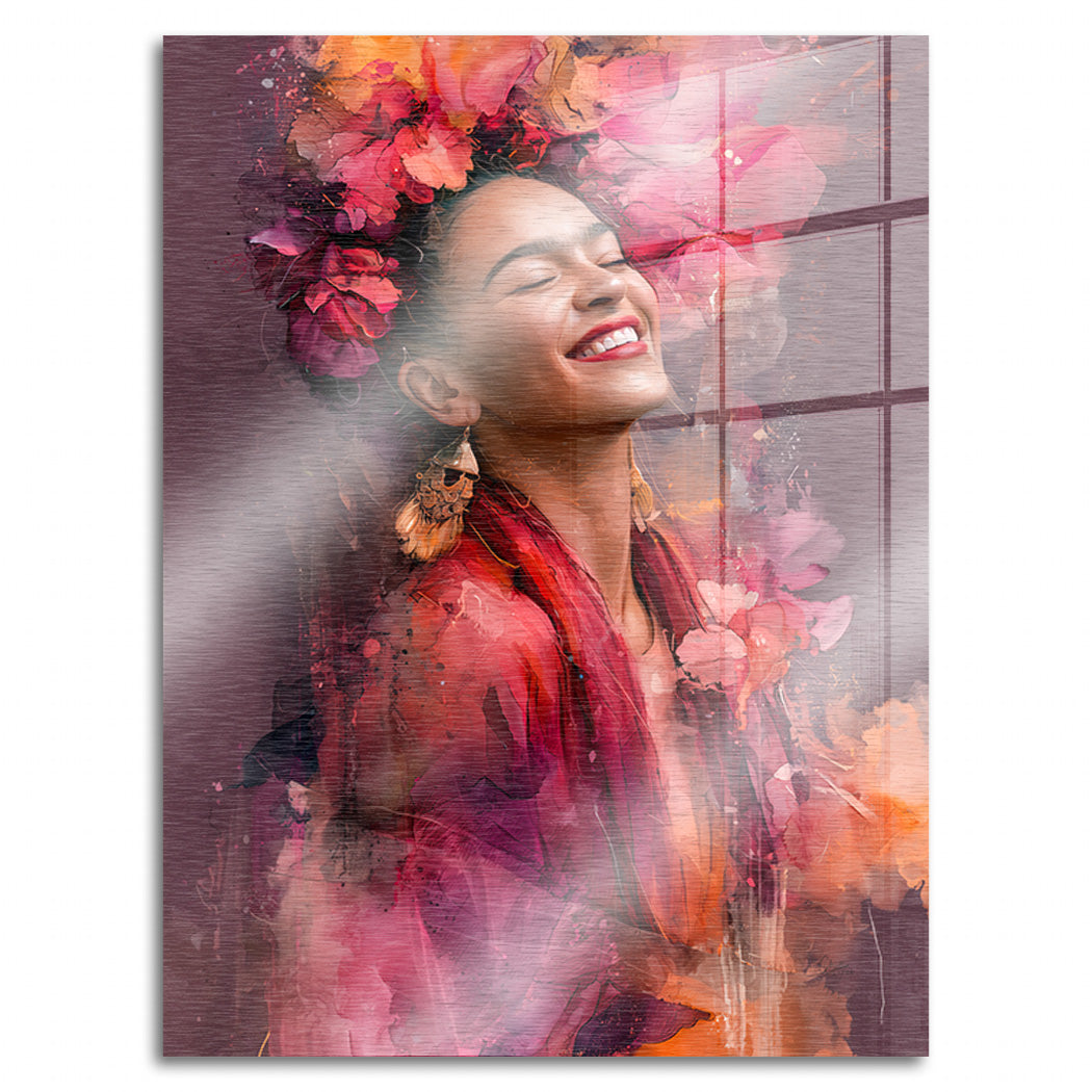Frida Kahlo Flower Glow Aluminiumbild gebürstet