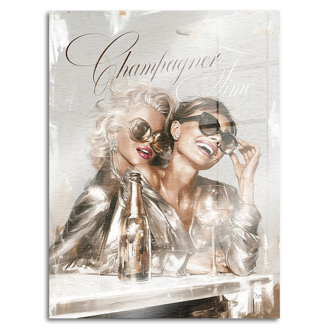 Audrey Hepburn und Marilyn Monroe Champus Aluminiumbild gebürstet