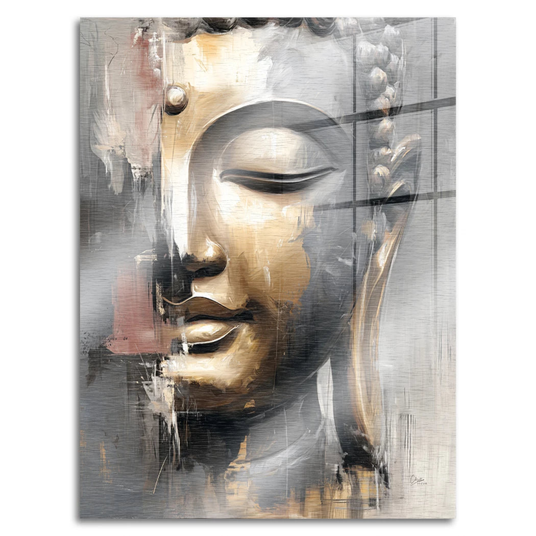 Buddha Gold Aluminiumbild gebürstet