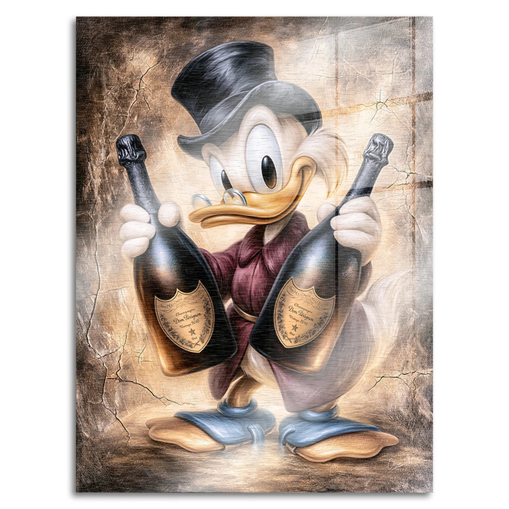 Dagobert Duck Champagner Art Aluminiumbild gebürstet