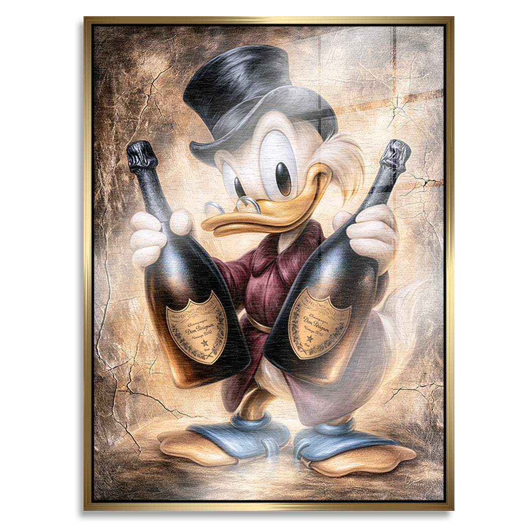 Dagobert Duck Champagner Art Aluminiumbild gebürstet