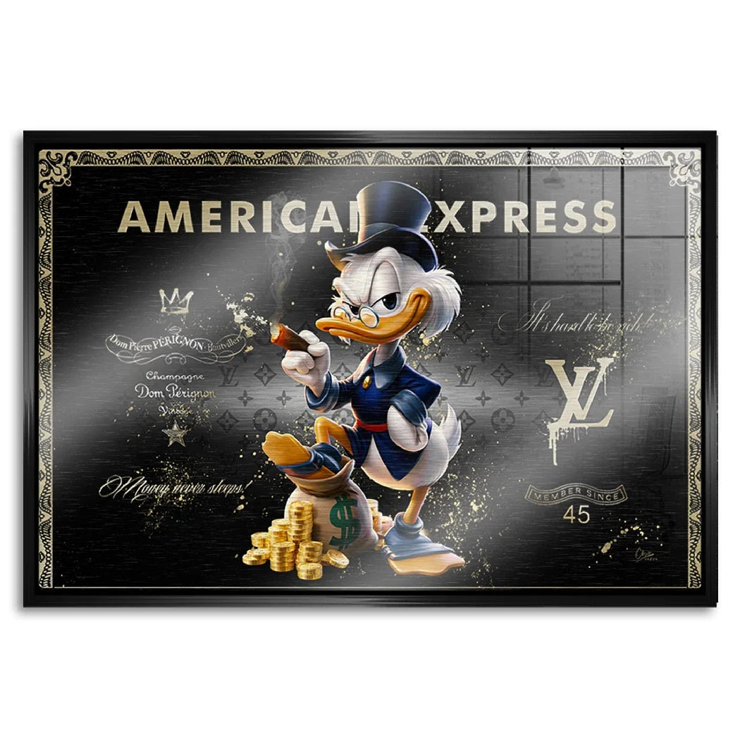 Dagobert Duck Black Amex Aluminiumbild gebürstet