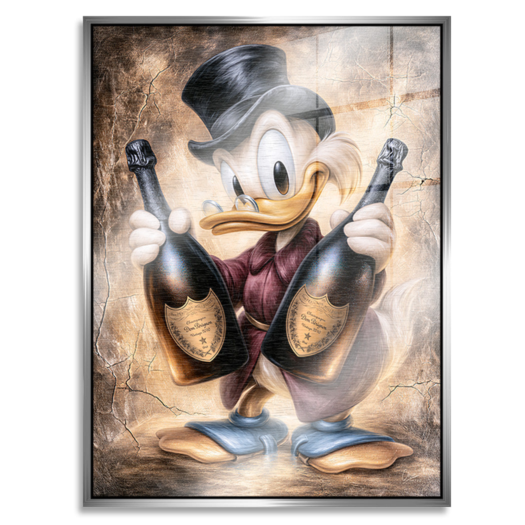 Dagobert Duck Champagner Art Aluminiumbild gebürstet
