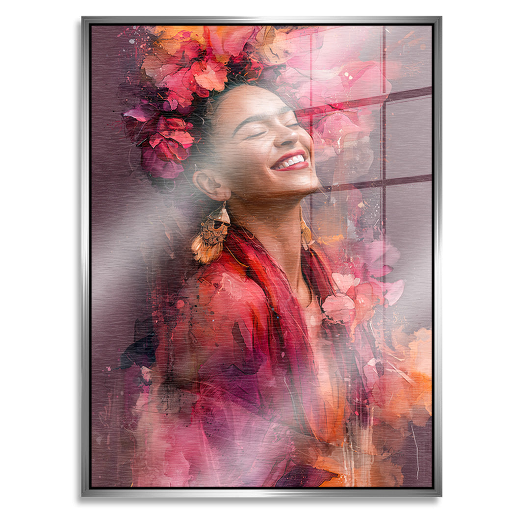 Frida Kahlo Flower Glow Aluminiumbild gebürstet