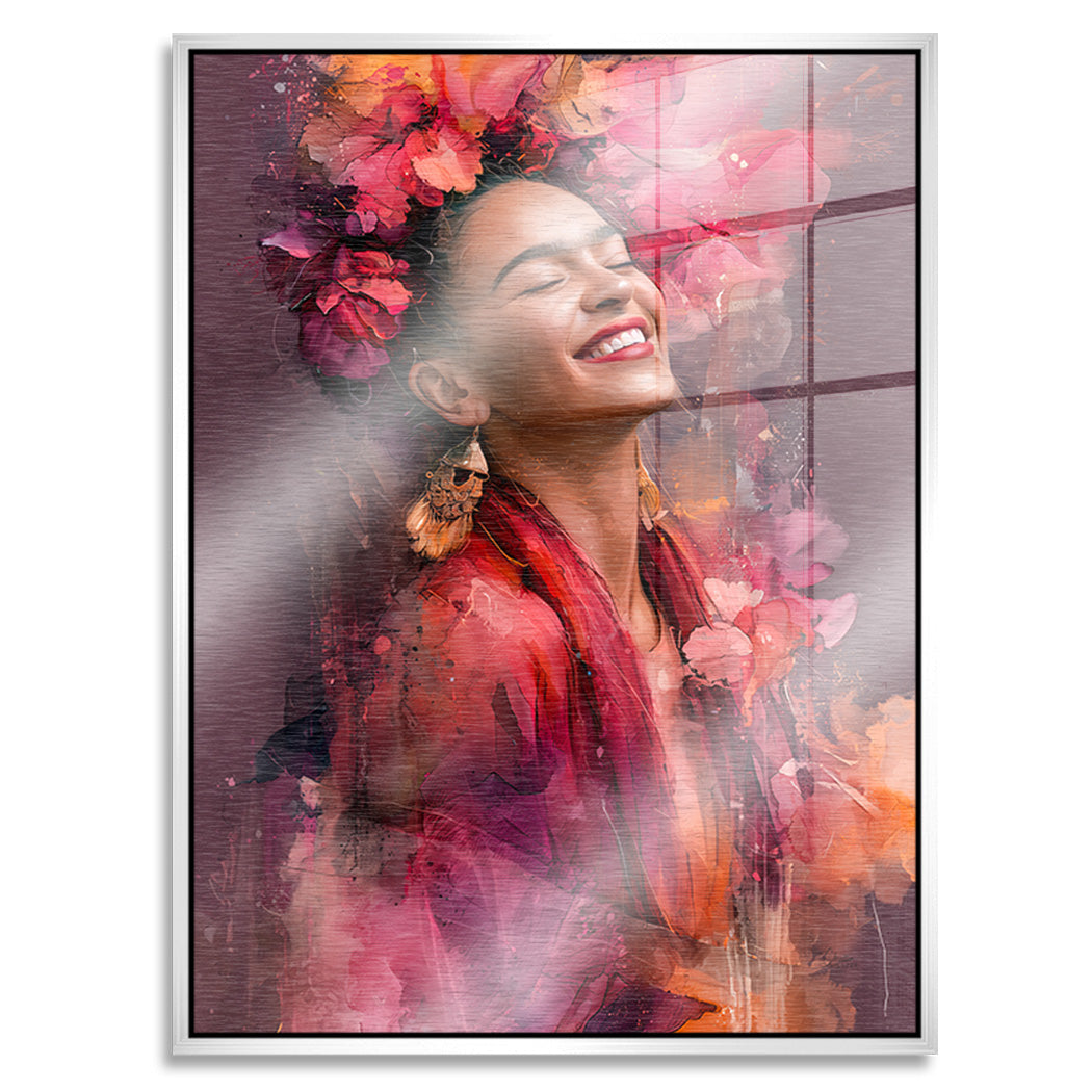 Frida Kahlo Flower Glow Aluminiumbild gebürstet
