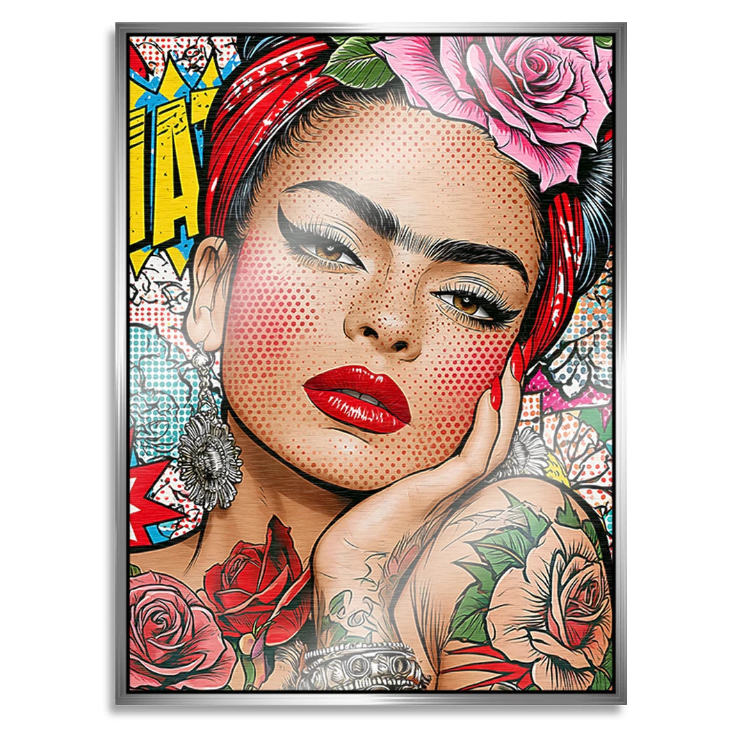 Frida Kahlo Rose Pop Art Aluminiumbild gebürstet