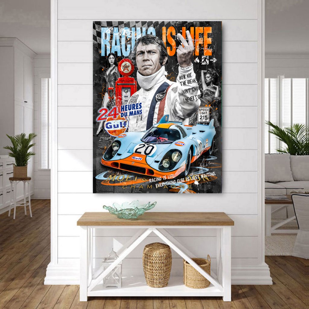 Steve Porsche Racing Leinwand Bild INGALERIE