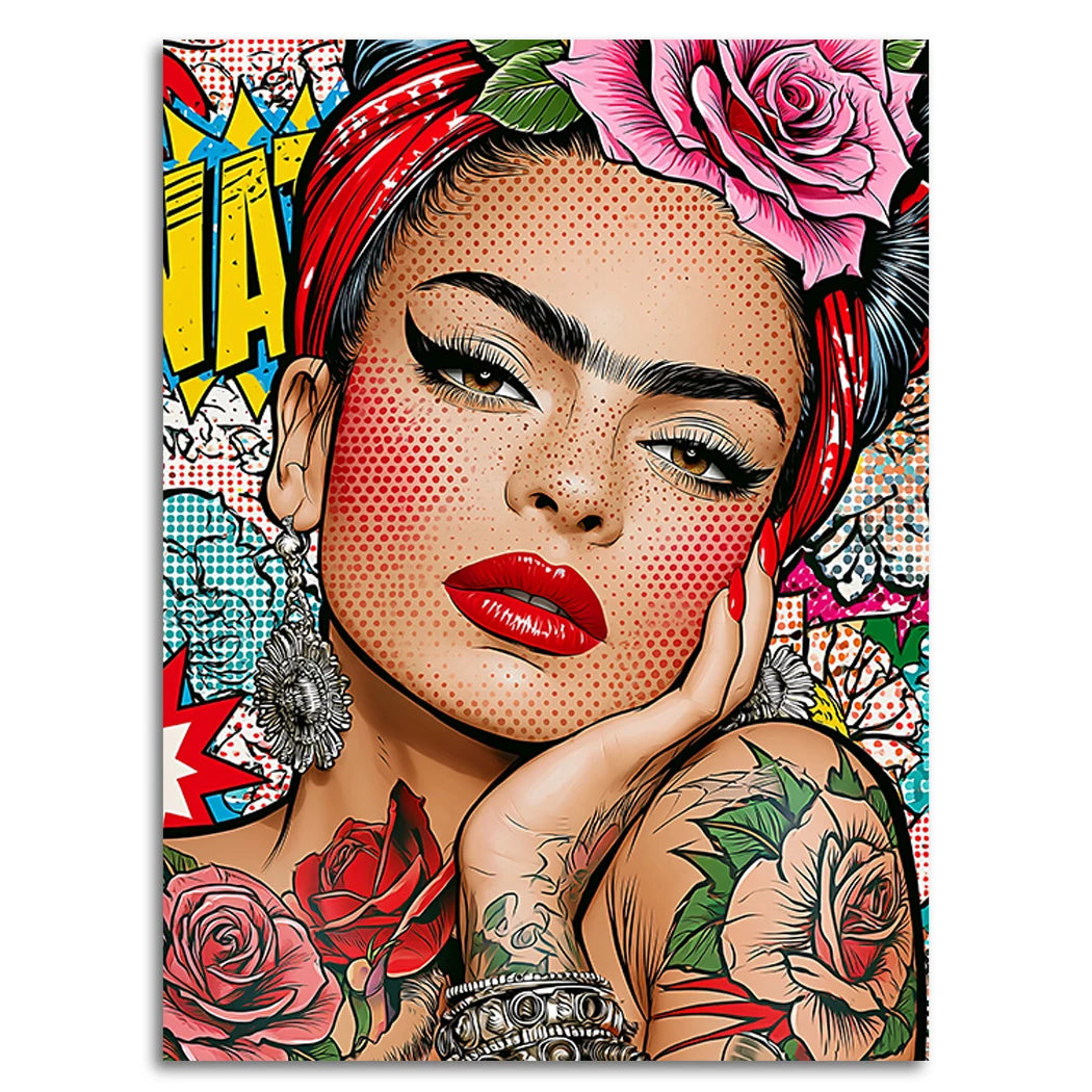 Frida Kahlo Rose Pop Art Leinwand Bild
