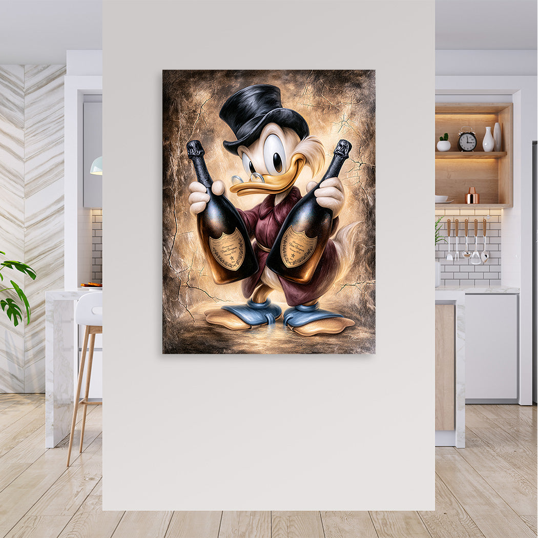 Dagobert Duck Champagner Art Leinwand Bild