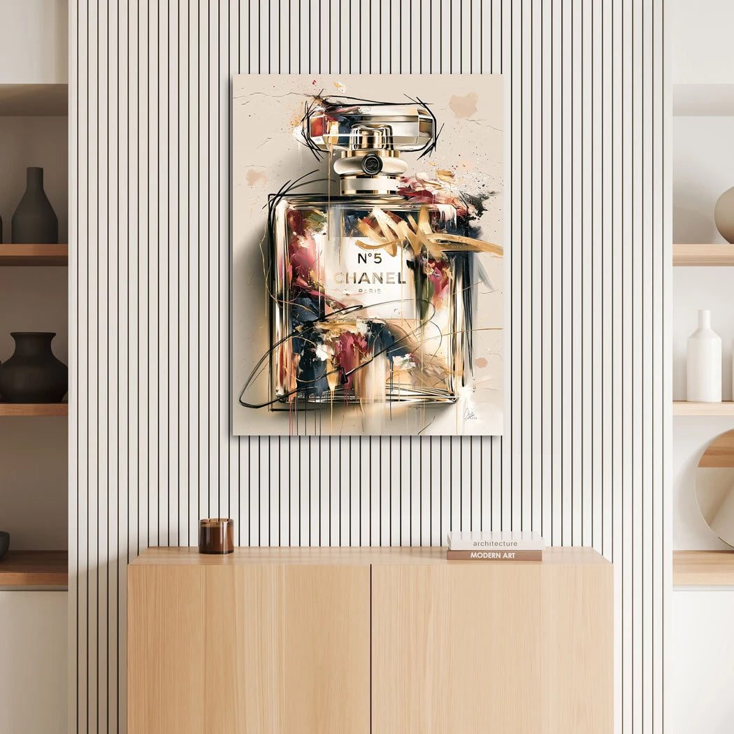 Chanel Goldflakon Acrylglasbild