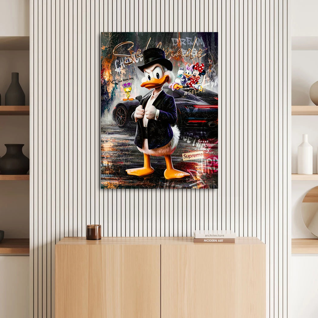 Dagobert Selfmade Porsche Leinwand Bild
