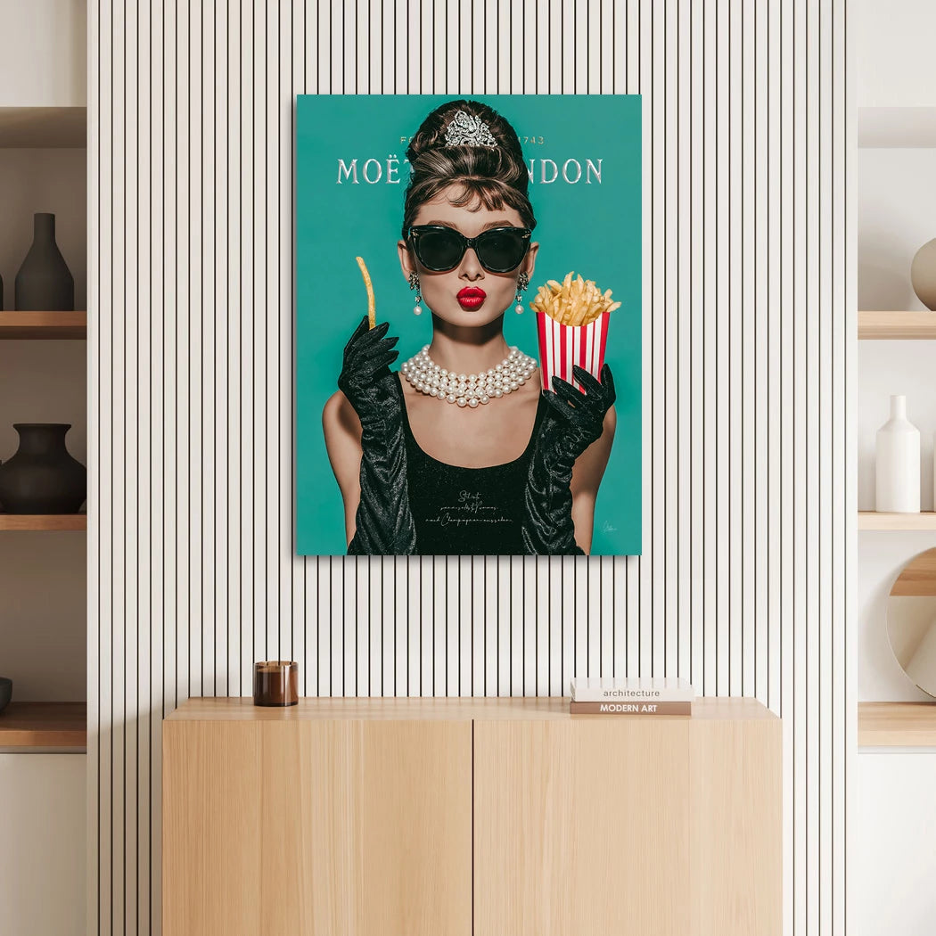 Audrey Hepburn Pommes Leinwand Bild