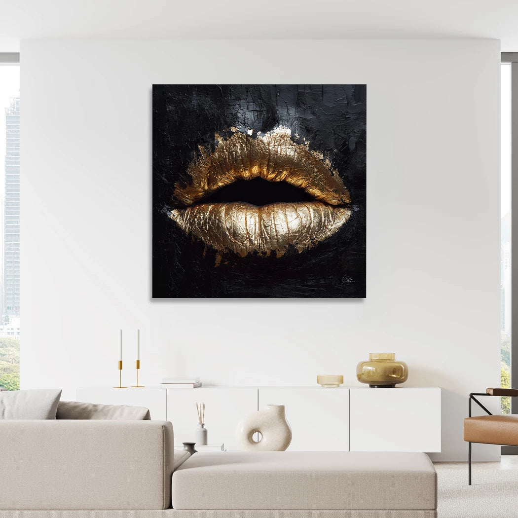 Goldene Lippen Acrylglasbild