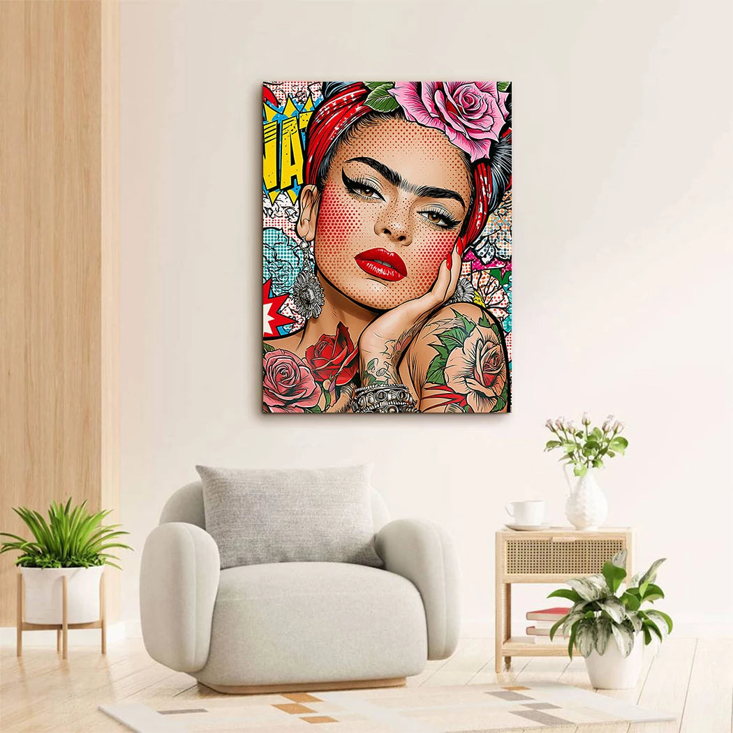 Frida Kahlo Rose Pop Art Leinwand Bild