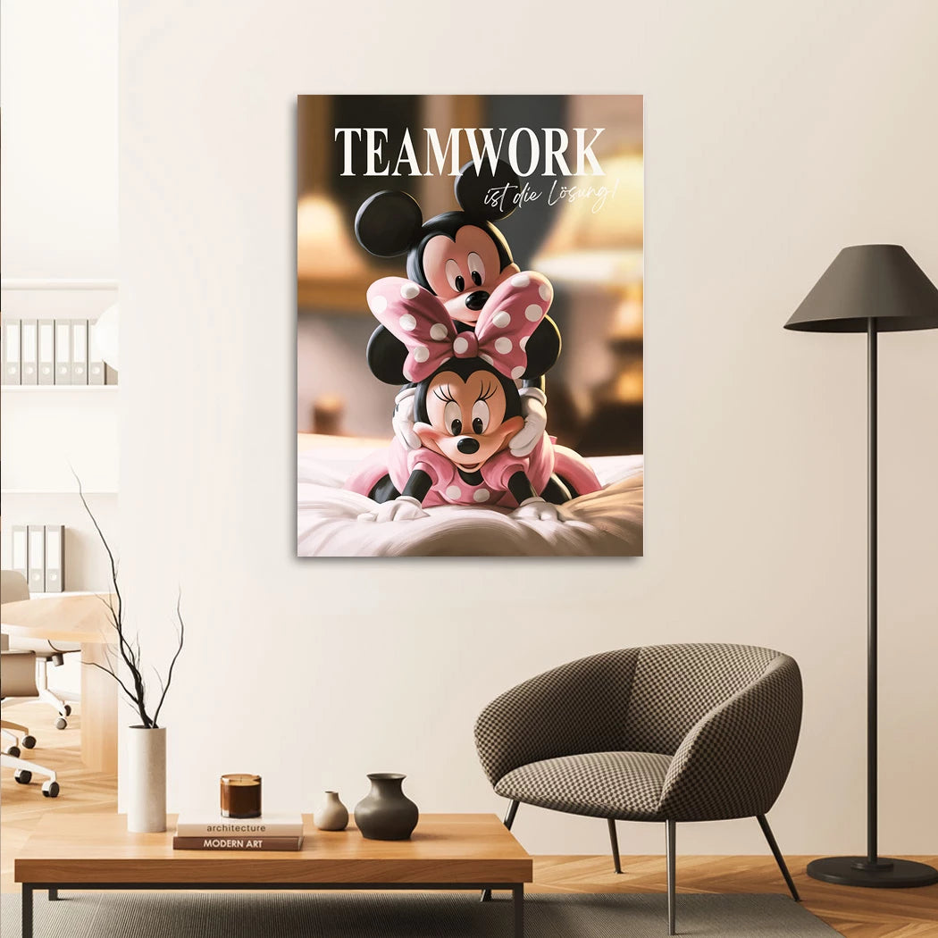 Mickey & Minnie Teamwork Alu Dibond Wandbild
