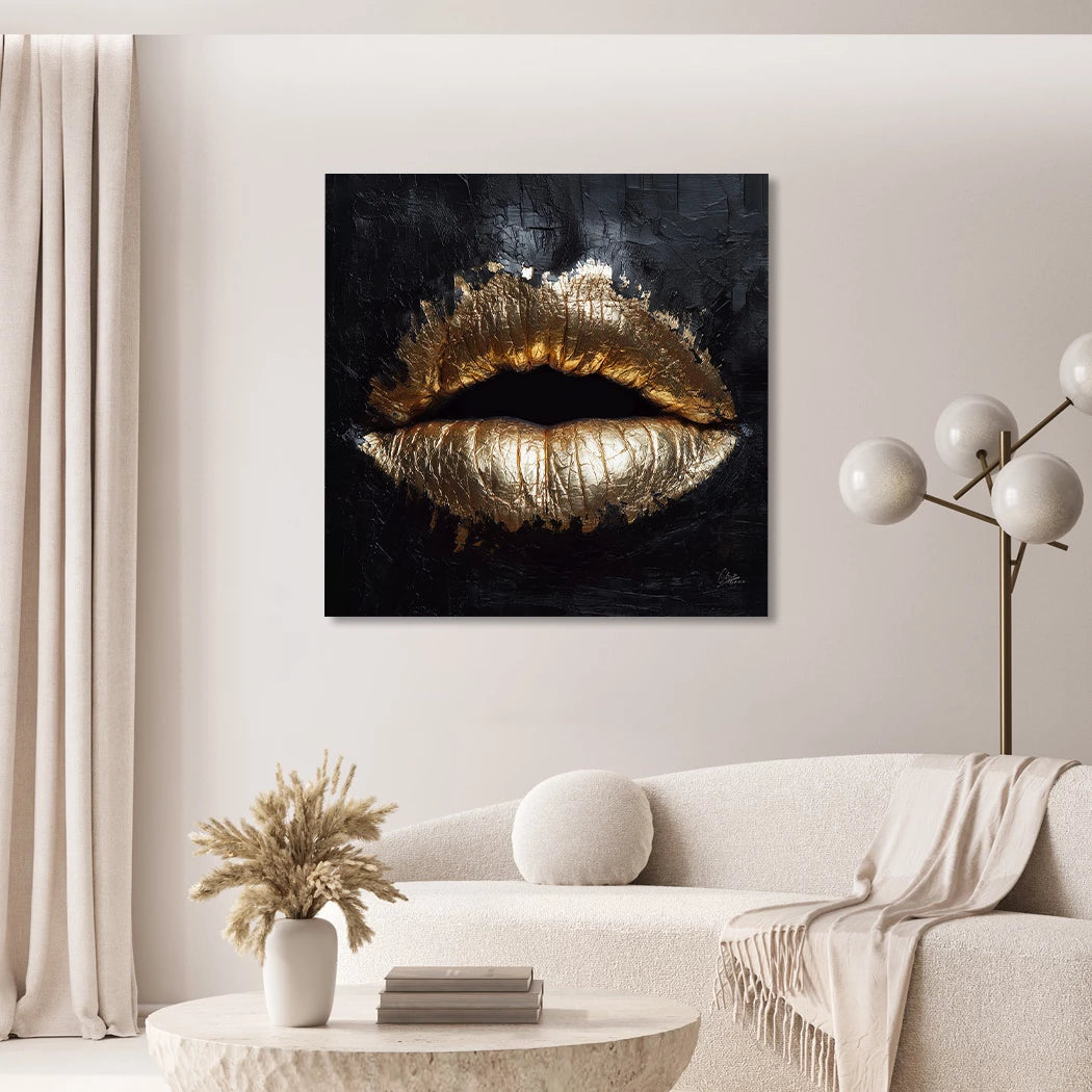 Goldene Lippen Acrylglasbild