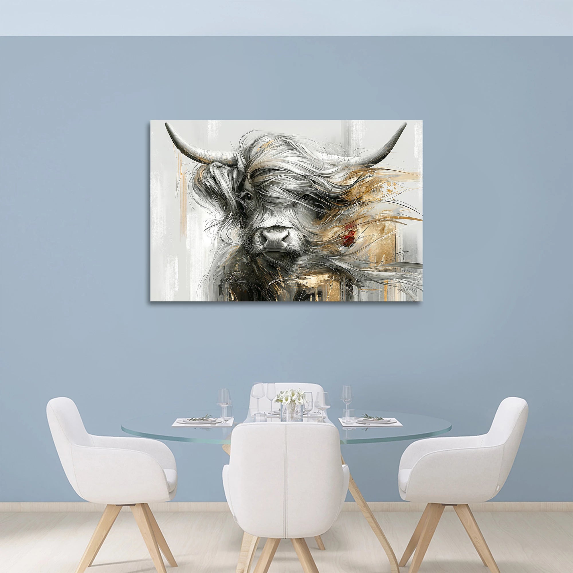 Highland Rind Gold AluDibond Wandbild