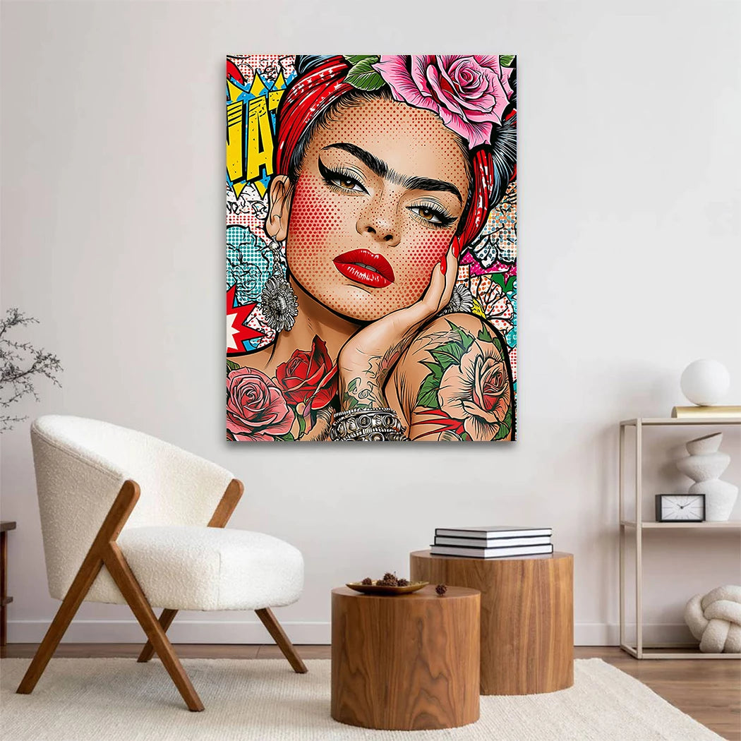 Frida Kahlo Rose Pop Art Acrylglasbild