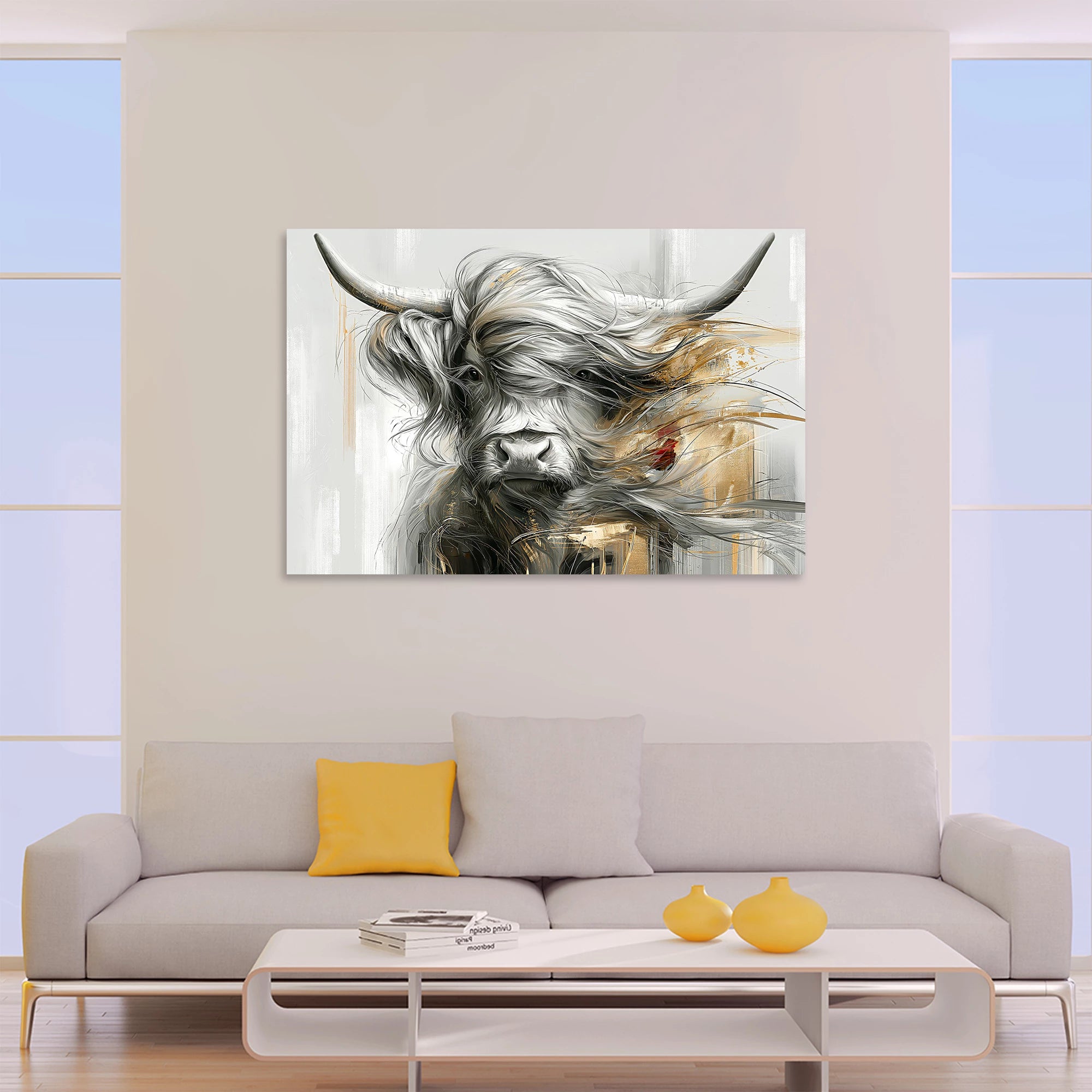 Highland Rind Gold Acrylglasbild