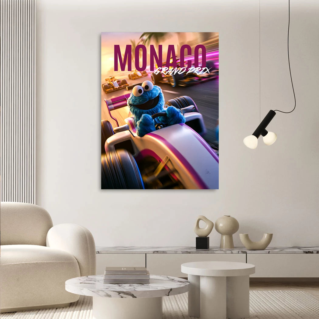 Krümelmonster Grand Prix Aluminiumbild gebürstet
