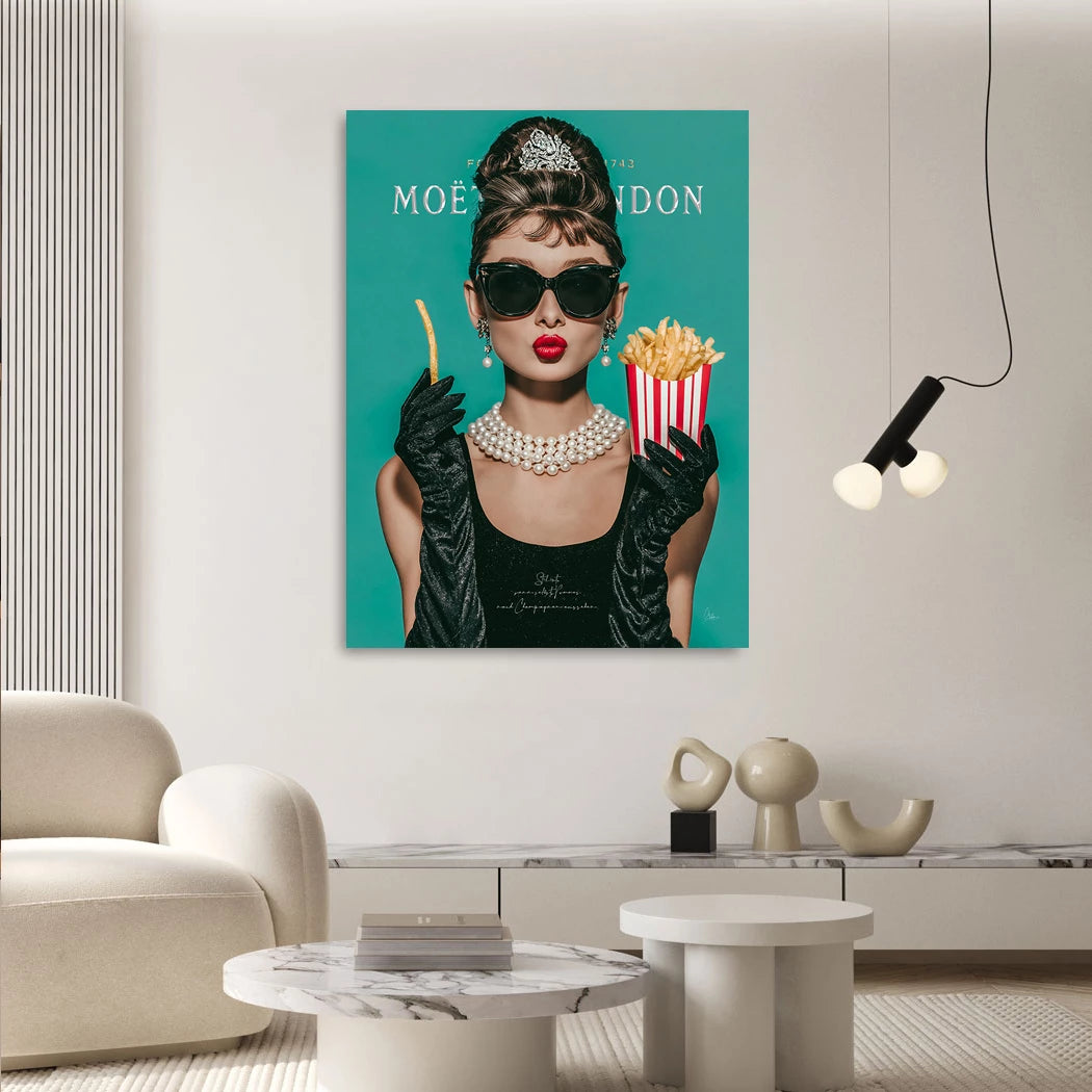 Audrey Hepburn Pommes Alu Dibond Wandbild