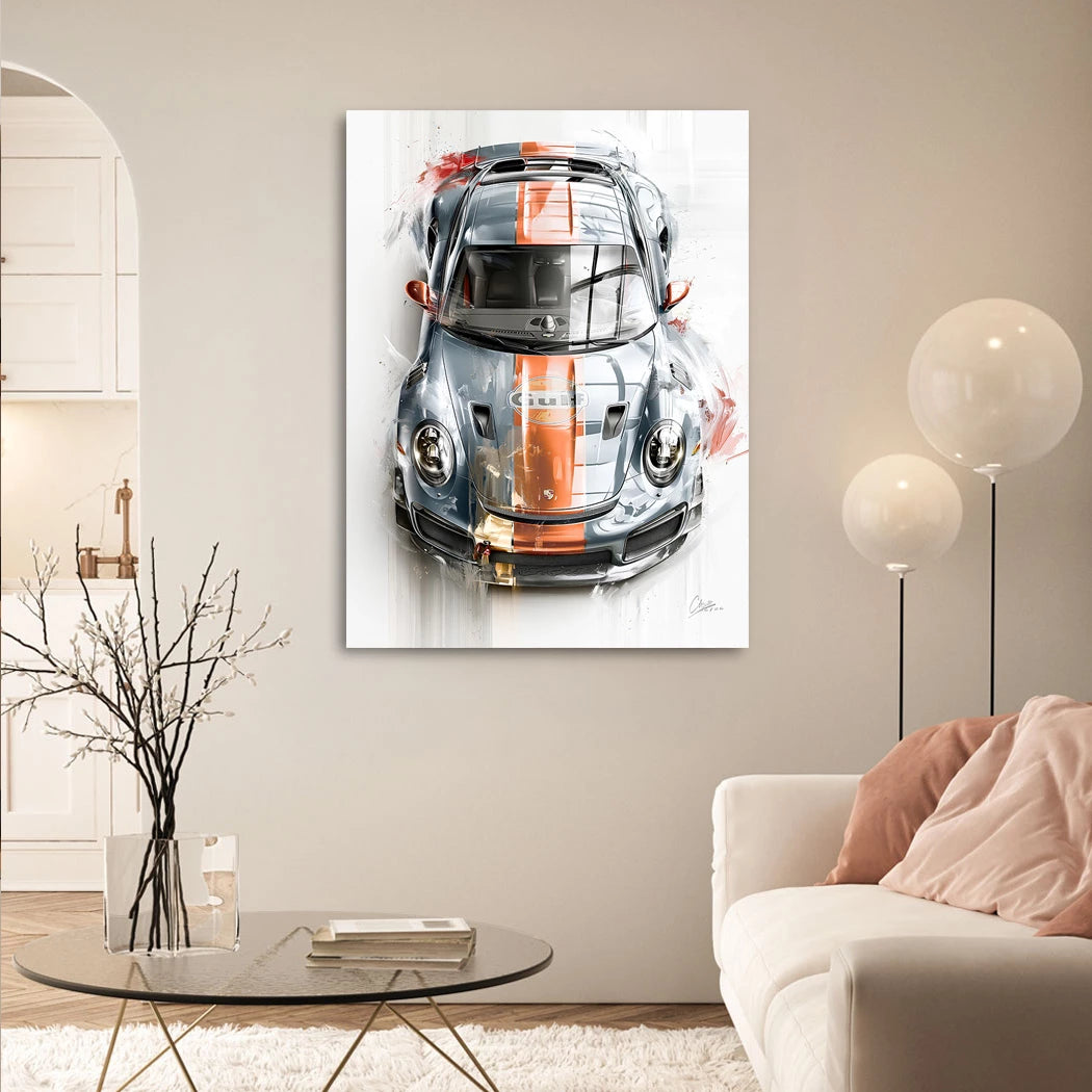 Gulf Porsche 911 Aluminiumbild gebürstet