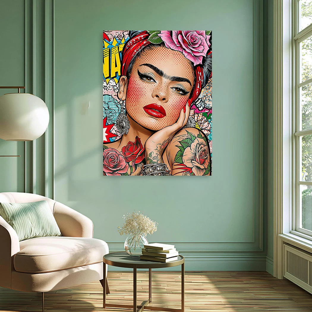 Frida Kahlo Rose Pop Art Alu Dibond Wandbild
